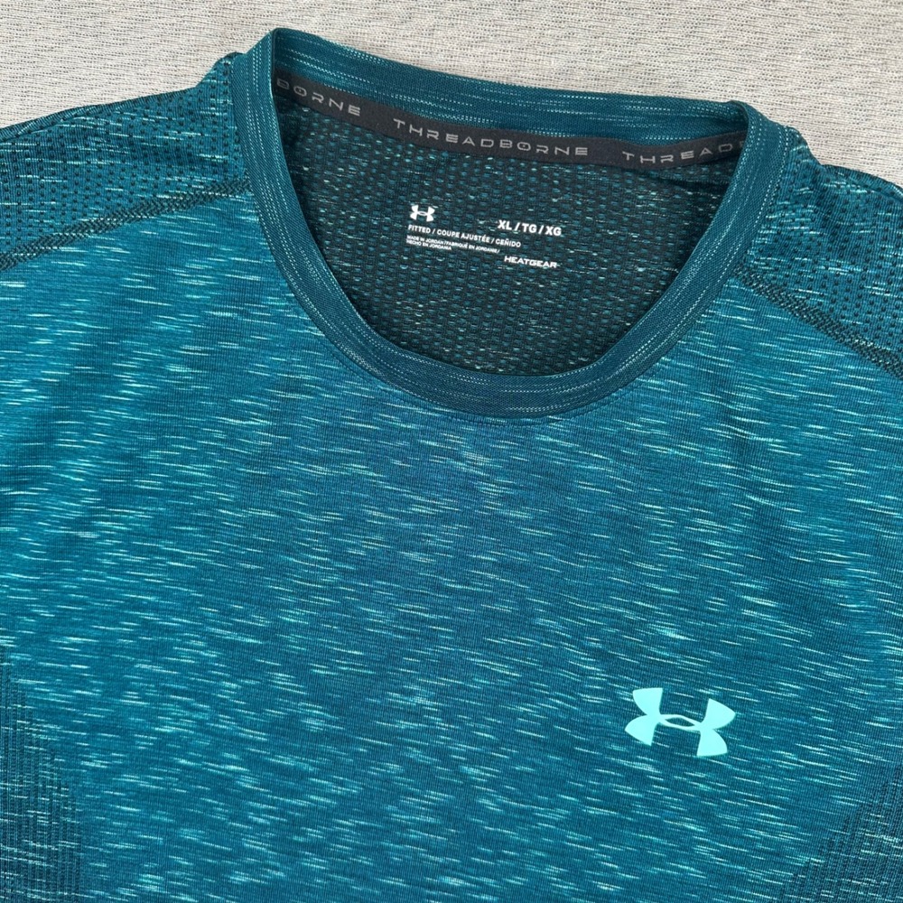 Under Armour Training Shirt Mens XL Fitted Space Dye Teal Threadborne HeatGear